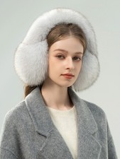Women's Full Cover Real Fox Fur Earmuffs Warm Earflap Ear Muffs Fox Fur Collar