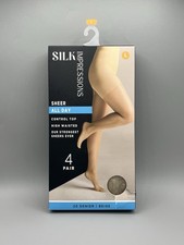 4-Pack SILK IMPRESSIONS Women’s L All Day Sheer Control Top Hi-Waisted • Beige