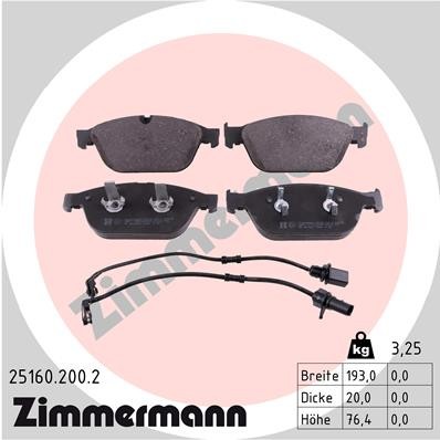 25160.200.2 Zimmermann brake pad set, disc brake for Audi