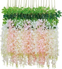 36Pcs White & Pink Fake Wisteria Hanging Flowers, 3.6Ft/Pcs Artificial Wisteria