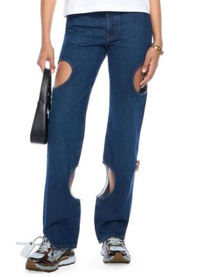 OFF-WHITE Meteor Denim Women Jeans W27 Blue Cut-Out Button Fly RRP765