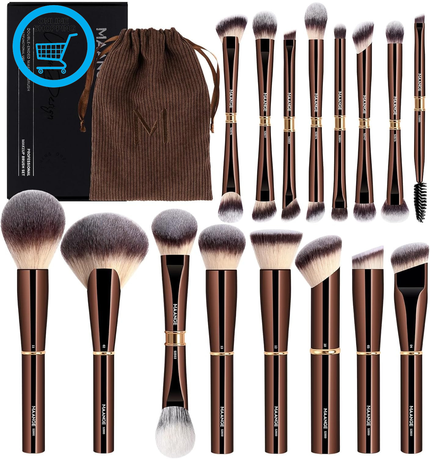 Makeup Brushes 16Pcs Professional Foundation Powder Blush Contour Eyeshadows Dou