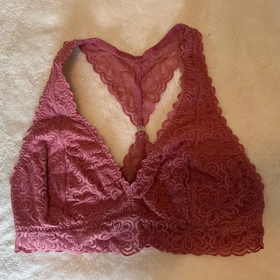 Gilly Hicks Hollister Womens Size L Bralette Floral Lace Pink Halter