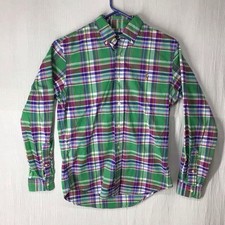 Ralph Lauren Men s Small Slim Fit Stretch Oxford Green Plaid Flesh Pony Shirt