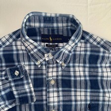 Ralph Lauren Men's Size M Long Sleeve Shirt Plaid Blue Indigo Oxford