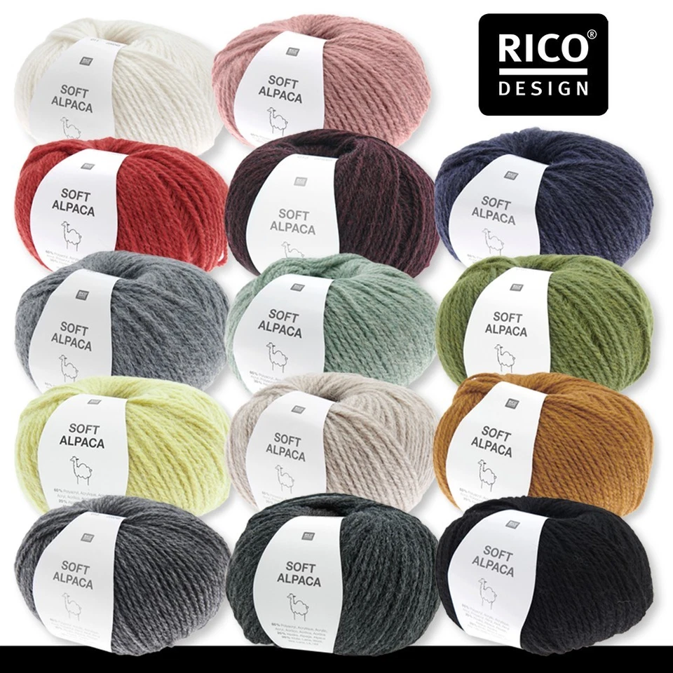 Rico Design 50 g Soft Alpaca Alpaka Wintergarn Stricken Wolle Häkeln 14 Farben