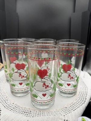 Set Of 8 Libbey Glasses Made For Hallmark With Bunny Rabbits