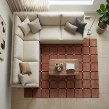 Hand-Tufted Wool Area Rug Brown Terracotta Geometric Area Rug Luxury Room Rug.