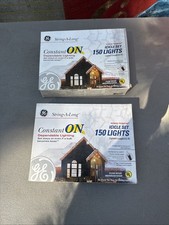 2 Boxes GE String-A-Long Constant ON Icicle Set 150 Clear Lights 9.5 Ft Light CP