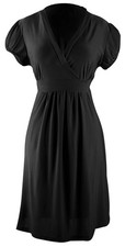 Solid Retro Skater Babydoll V Neck Cap Sleeve Short Mini Dress Black L