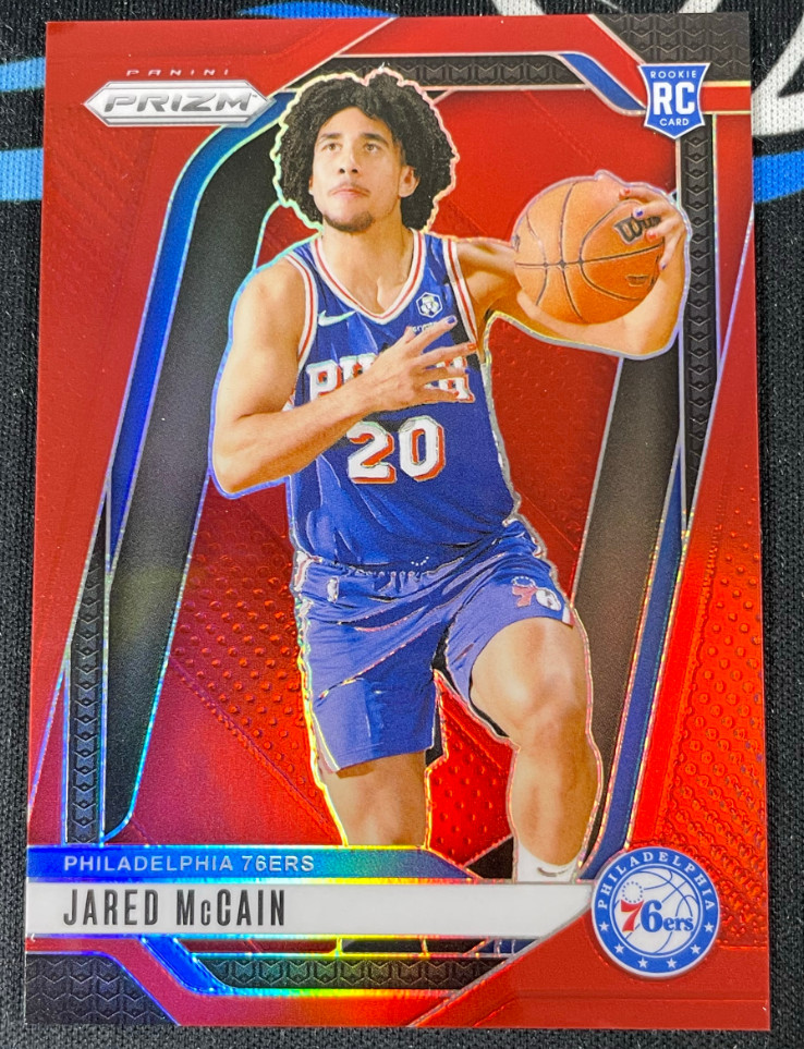 Jared McCain 2024-25 Panini Prizm 209/299 Red RC 76ers #222
