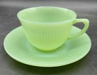 1950's Fire King Jadeite Green Ribbed Coffee Tea Cup & Saucer, Jane Ray