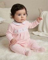 Baby Girl Sleepsuit Babygrow Velour All in One Smocking
