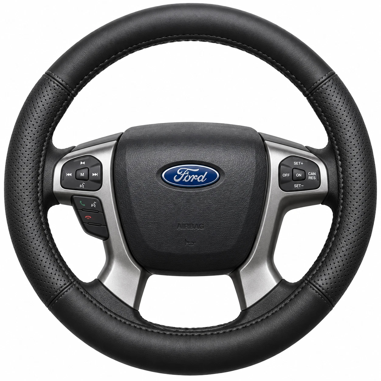 Black genuine leather steering wheel cover for Ford Ranger PX Mk I 2012 to 2015