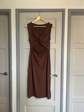 New Look Twist Front Jersey Midi Dress In Brown Size 14