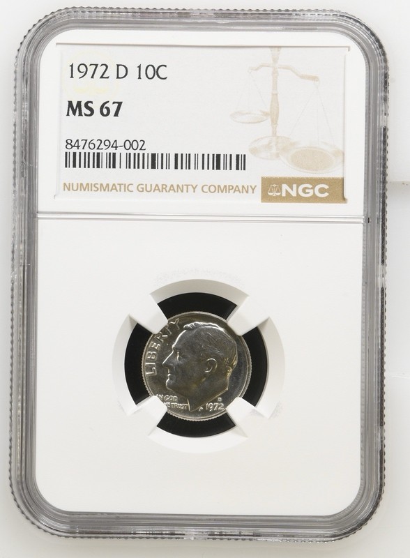 1972 D Roosevelt Dime NGC MS 67