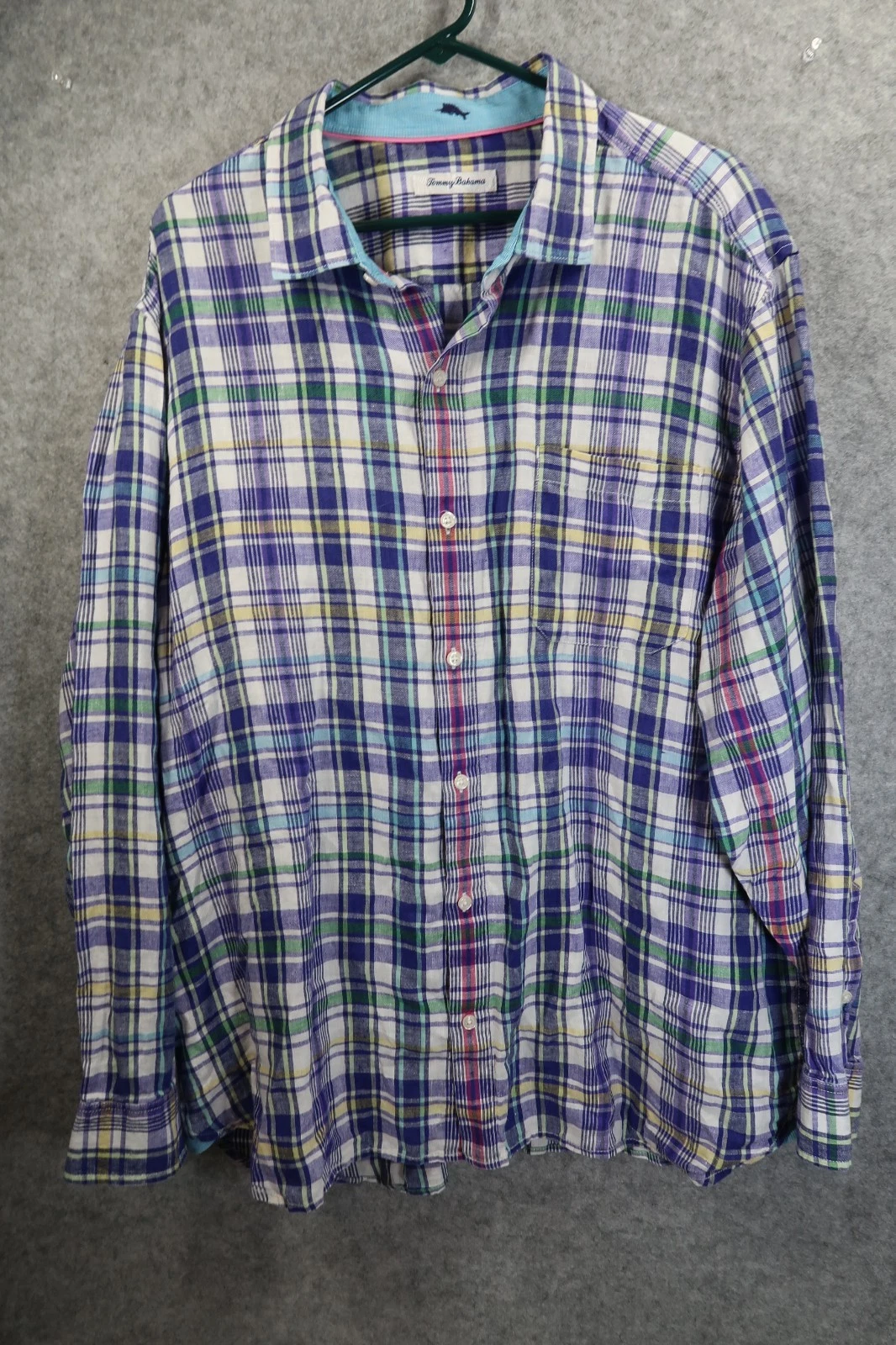 Tommy Bahama Linen Long Sleeve Button Up Shirt Men's XL? (FLAW) Beach Plaid