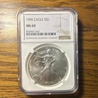 U.S. Mint Silver Eagle NGC MS69 1996 1 oz .999 Silver $1 Coin Cert#8169471027
