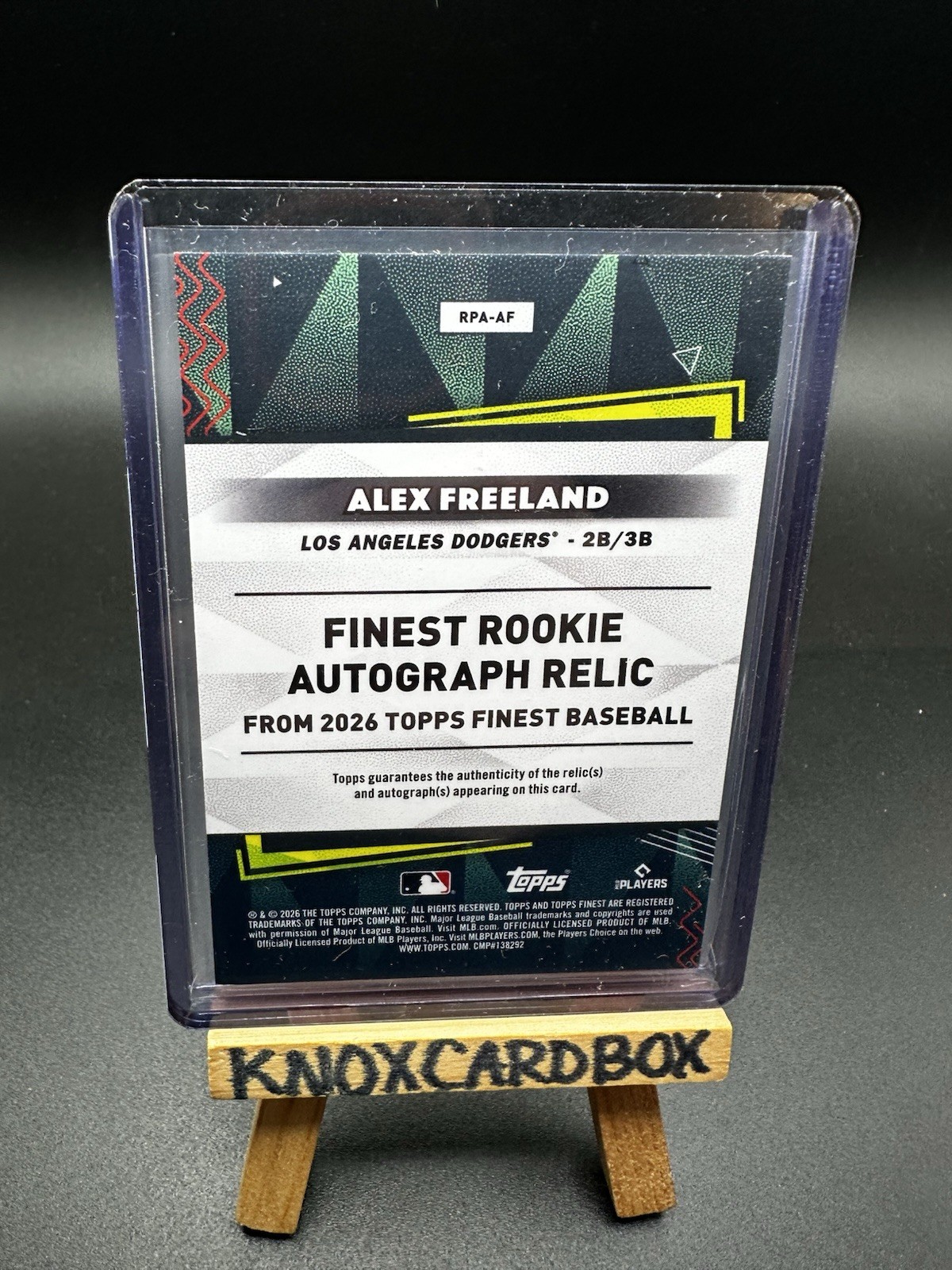 2026 Topps Finest Rookie Patch Auto Alex Freeland Gold 16/50 (RC) Dodgers view 2
