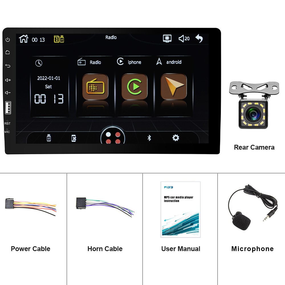 Single 1Din 9" Car Stereo Apple Carplay Android Auto Radio Touch Screen + Camera