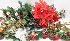 VTG Christmas Silk Holly Berry Pine Floral Craft Pieces Picks Mixed Lot D4114