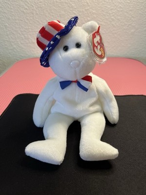 Ty Beanie Baby BENJAMIN The White Bear - MWMT Patriotic Stuffed Animal Toy
