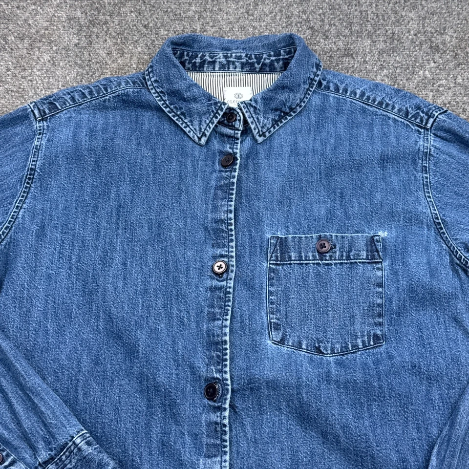 Camisa Top Element Denim Mujer Talla Grande Azul Abotonada Monopatín Jean Foto 3 de 4