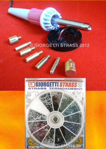 GIORGETTI STRASS APPLICATORE penna per Borchie Strass Hot fix 7 PUNTE + 1440 Strass SS10 misti