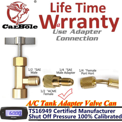 1/4'' SAE Male to 1/2'' ACME Female Kit FIT A/C Tank Brass Adapter Valve Can Tap