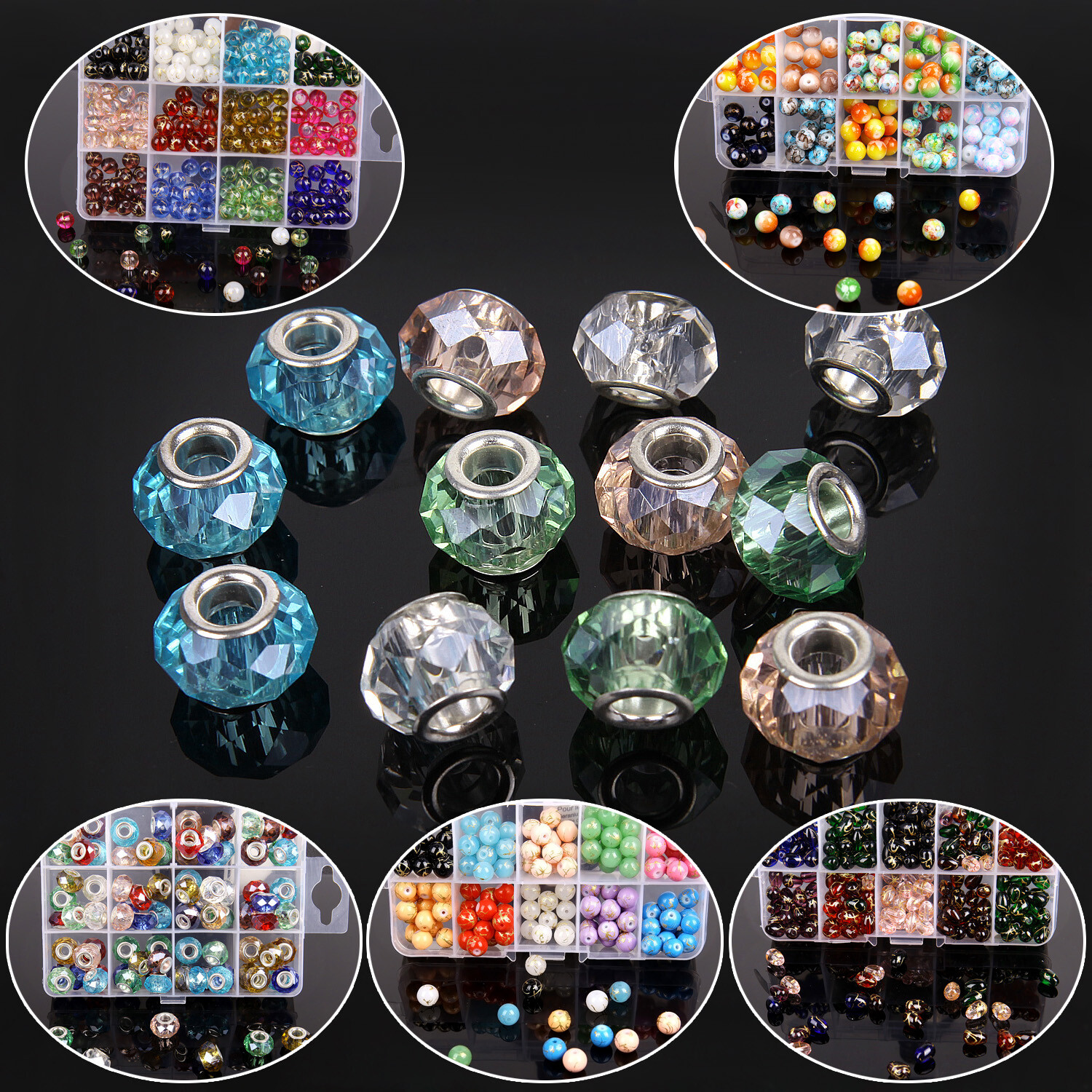 VTG 24 CLEAR GLASS CURVY VEINED LEAVES PRESSED BEAD #030611u SILVER LOOP