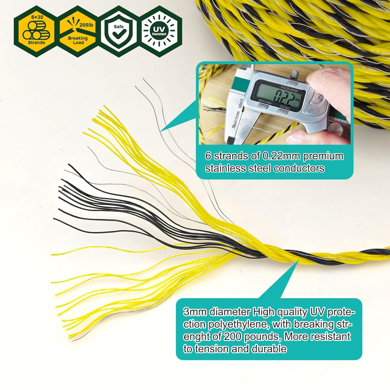 1640 Feet Portable Electric Fence Polywire 1/8" Diameter 6 Strands 500 Meters