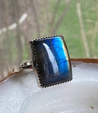 Natural 925 Sterling Silver Blue Labradorite Ring Handmade Unisex Designer Ring