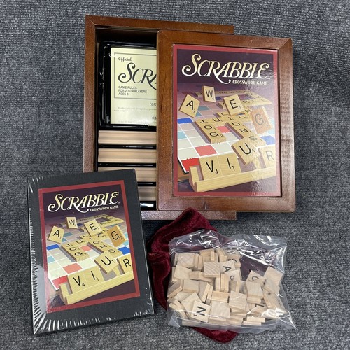 Scrabble Bookshelf Wooden Box Parker Brothers Crossword Vintage Game Collection - Picture 2 of 13