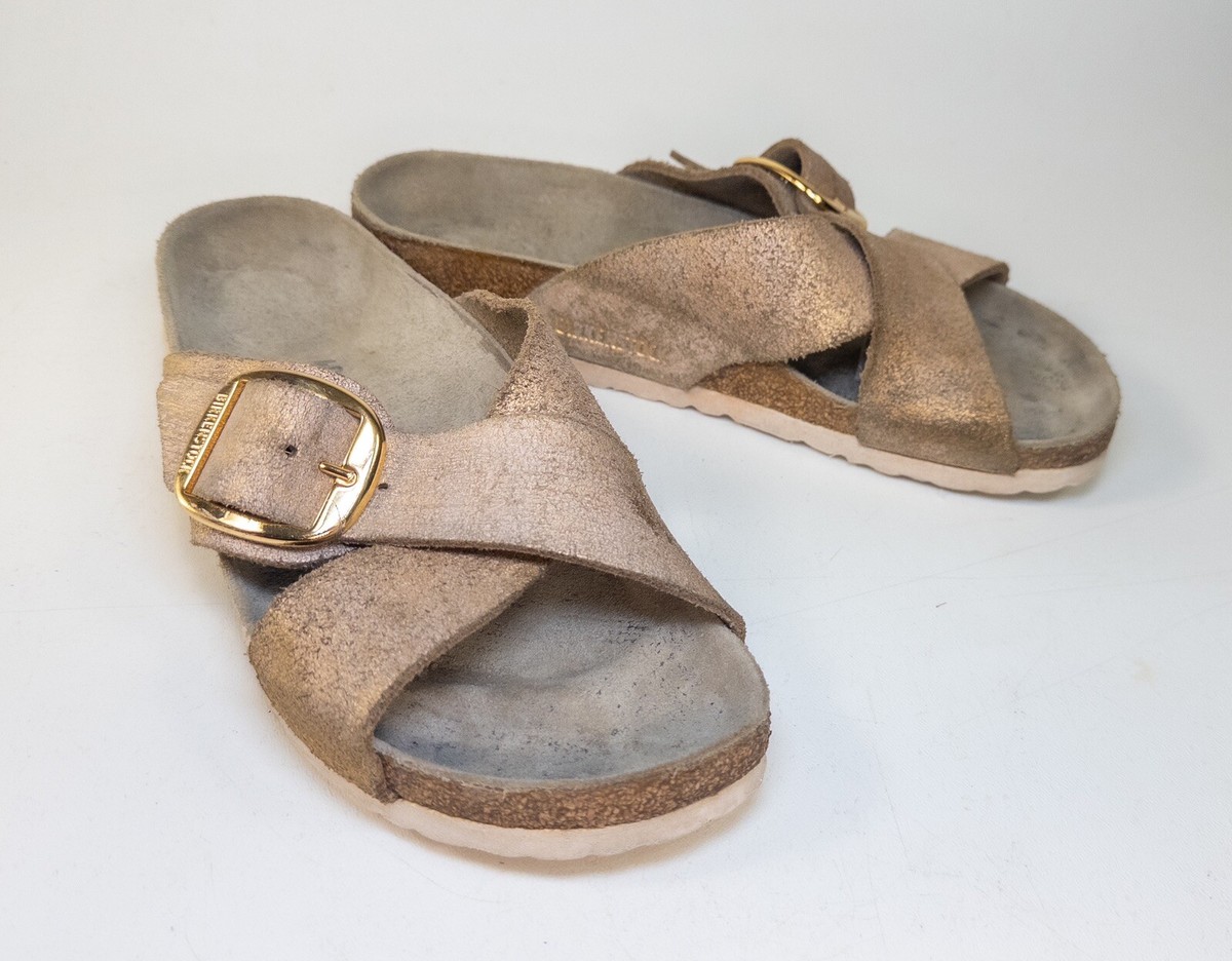 【新品】BIRKENSTOCK/Siena Big Buckle Suede BIRKENSTOCK Siena Big Buckle Suede Leather Sandal Washed Metallic