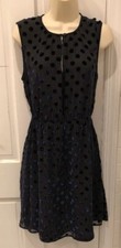 J. Crew Black Silk Velvet Blue Polka Dot Sleeveless Dress Size 8