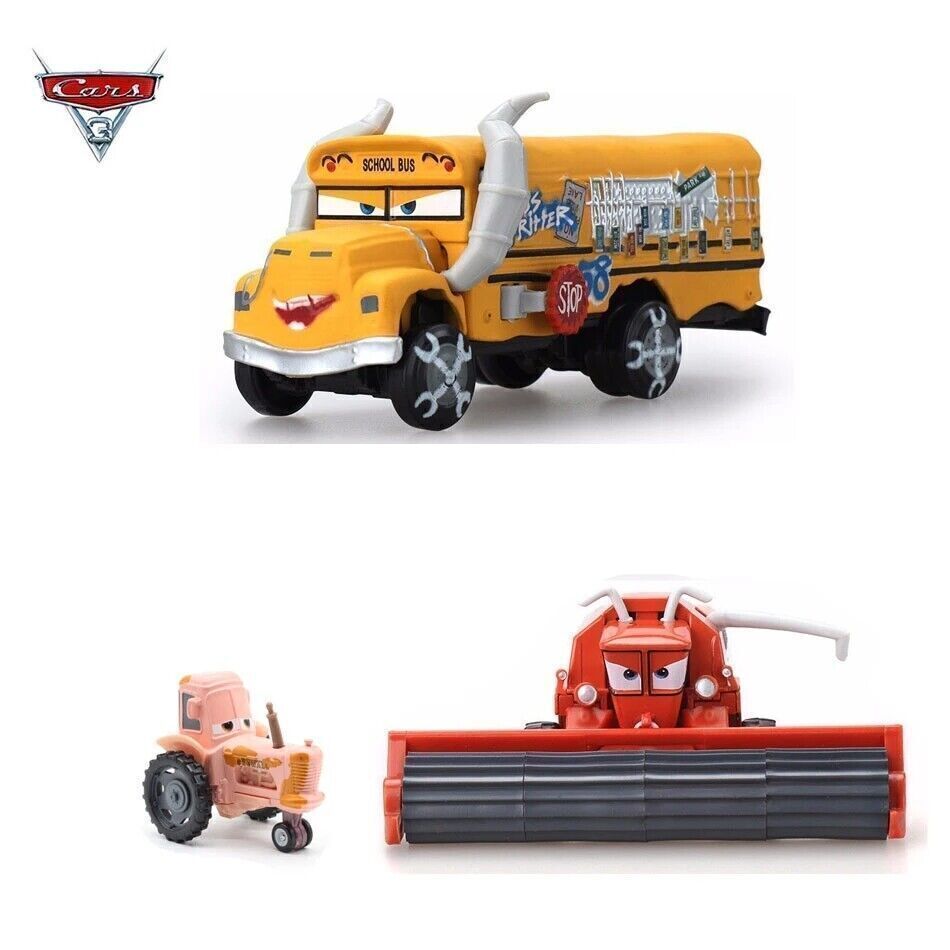 3-CAR DISNEY PIXAR CAR COW TRACTOR&FRANK HARVESTER&MISS FRITTER MCQUEEN TOY CAR