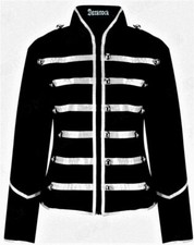 Chaqueta para mujer negra plateada desfile chaqueta steampunk militar punk rock