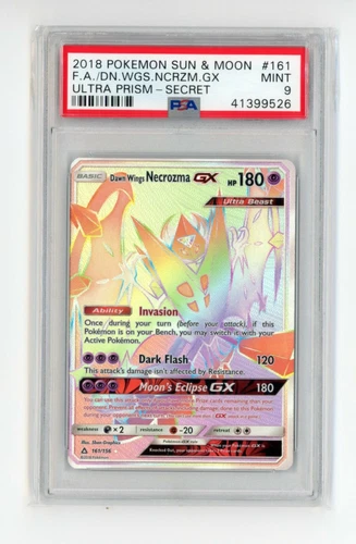 Dawn Wings Necrozma GX 161/156 Ultra Prism Secret Rare Pokemon - PSA 9 MINT!