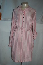 Womens RED WHITE STRIPED L/S SHIRT DRESS Loose Fit BUTTON FRONT Pockets XXL / 20