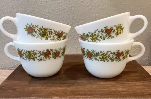 Pyrex Corelle Spice O Life White Coffee Tea Cups. Set Of 4 Mugs