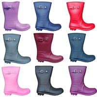 Womens Short Wellies Waterproof Wide Fit Lightweight Rain Festival Pull On Boots