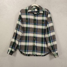 J CREW Flannel Shirt Mens Medium Green Gray Blue Slim Fit Button Up Plaid