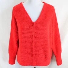 Sincerely Jules Sweater Womens S Red V Neck Drop Sholder Long Sleeve Fuzzy Soft