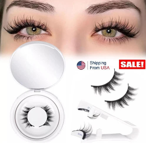 Reusable Natural Magnetic Eyelashes with Applicator No Glue Needed Lashes Kit US