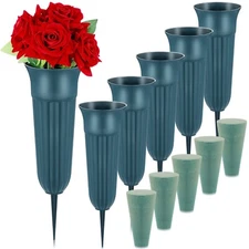 BBTO 6 Sets 6 Sets Large Cemetery Vases for Grave with Spikes and Foam Insert...