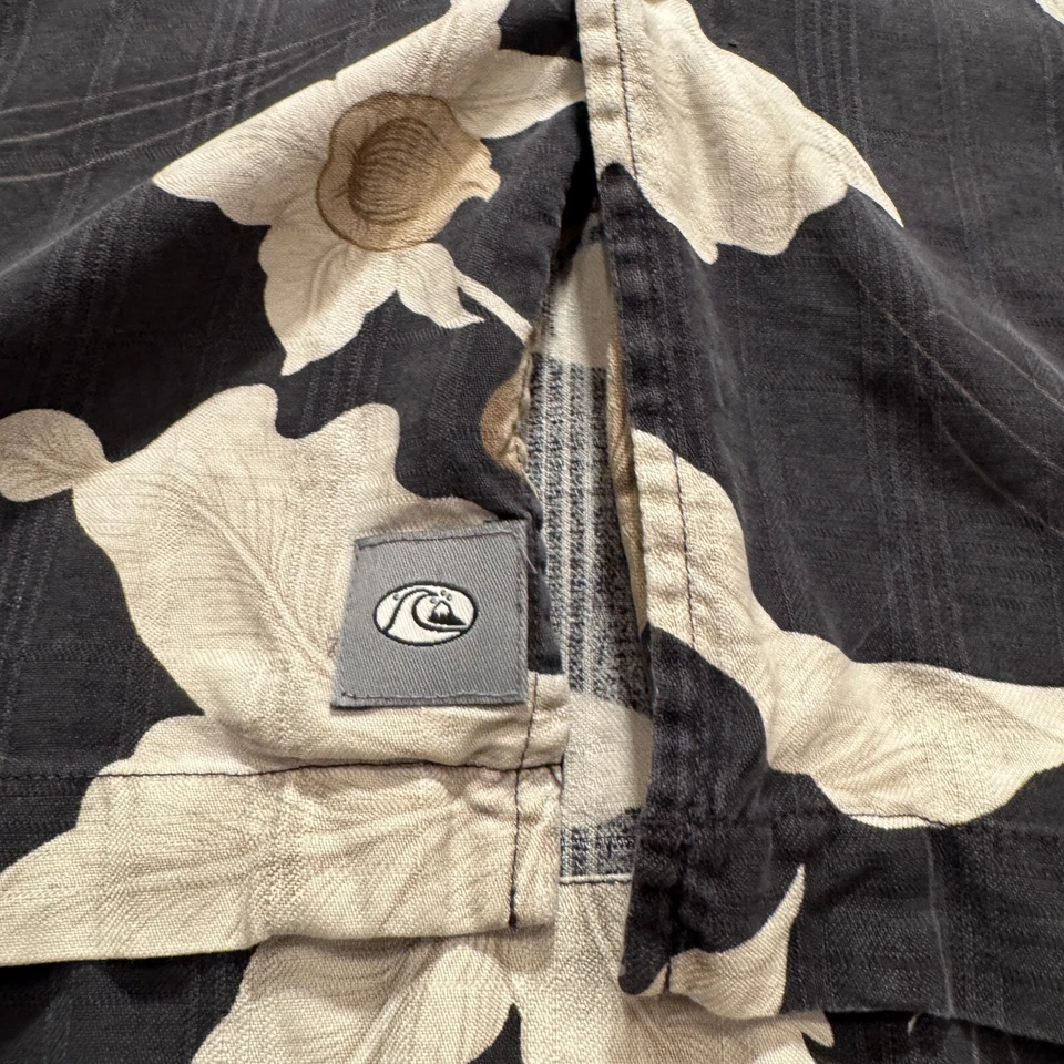 Camisa De Colección Quiksilver Para Hombres Grande Estampado Floral Hawaiano Surf Seda Cuello Lazo Foto 3 de 4