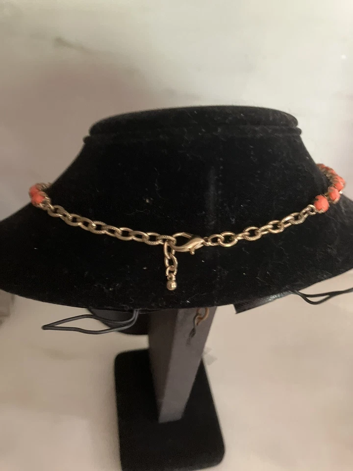 Conjunto de collar estilo piedra coral sintética y pulsera flexible esmalte coral LEER Foto 4 de 4