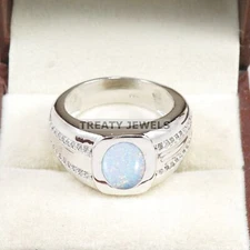 Opal Oval Cut Gemstone With 925 Sterling Silver Ring For Men's #B409