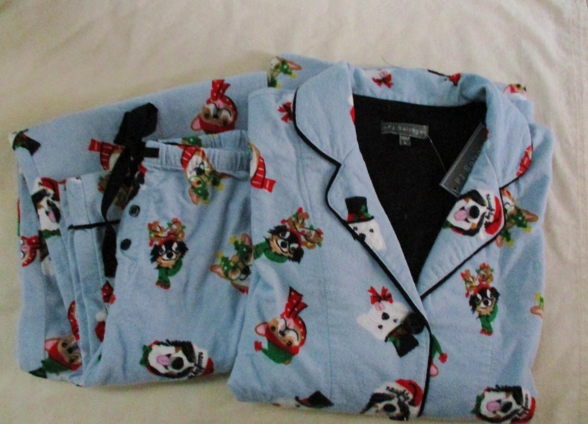 Pj Salvage NAUGHTY CHRISTMAS DOGS Flannel Pajama Set SM Ice Blue Cotton NWT