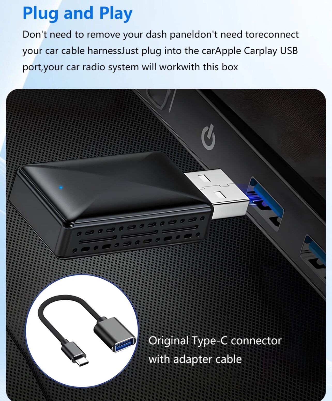 Mini Adattatore Dongle CarPlay Android Auto Cablato a Wireless Stereo di Serie - Miniatura 4